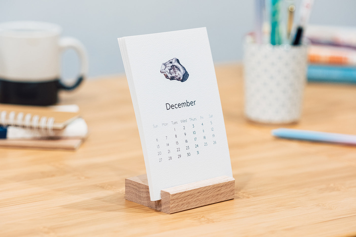 Rocks & Shells 2026 Monthly Desk Calendar with Wood Stand