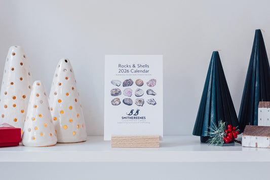 Rocks & Shells 2026 Monthly Desk Calendar with Wood Stand