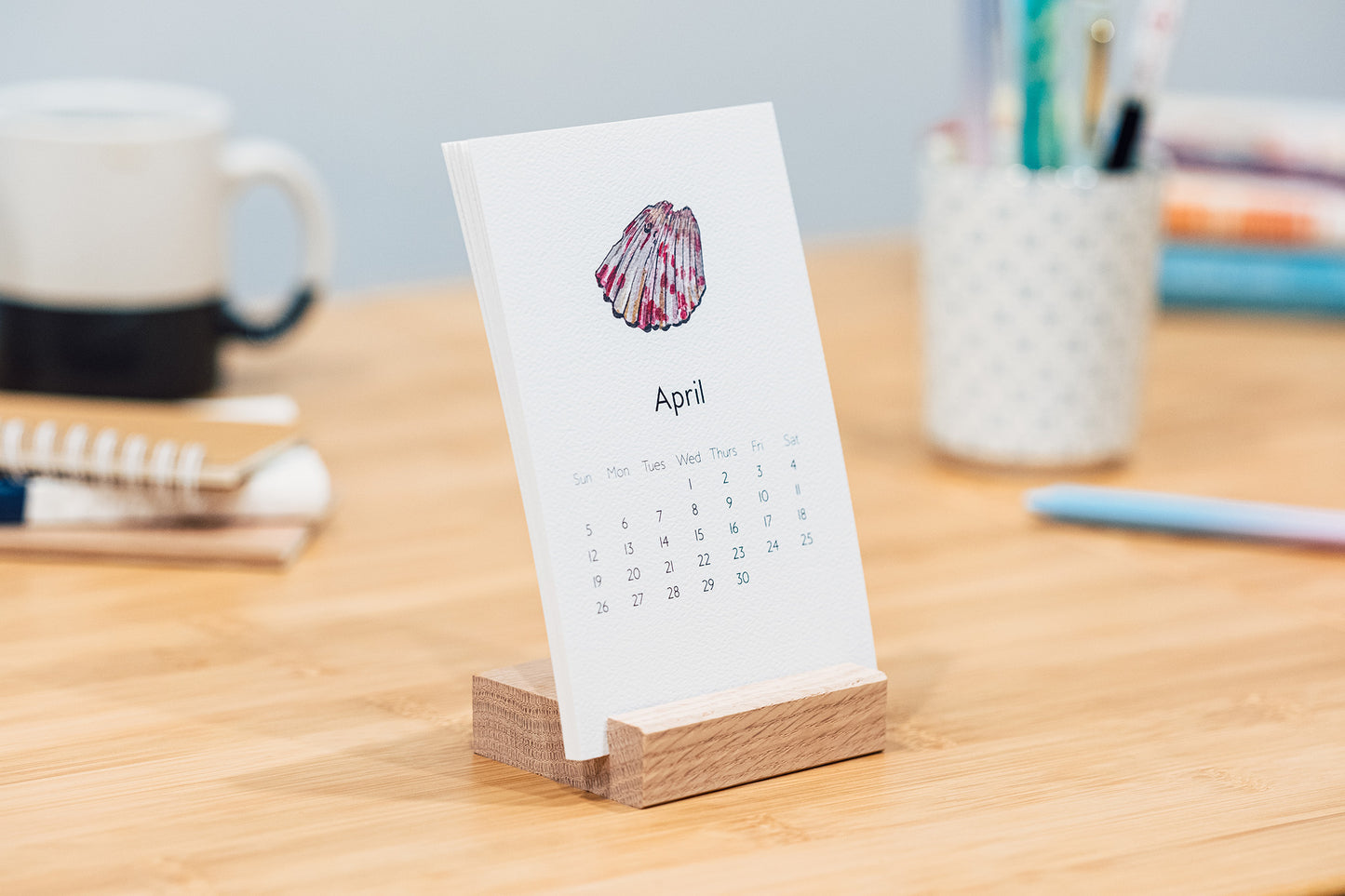 Rocks & Shells 2026 Monthly Desk Calendar with Wood Stand