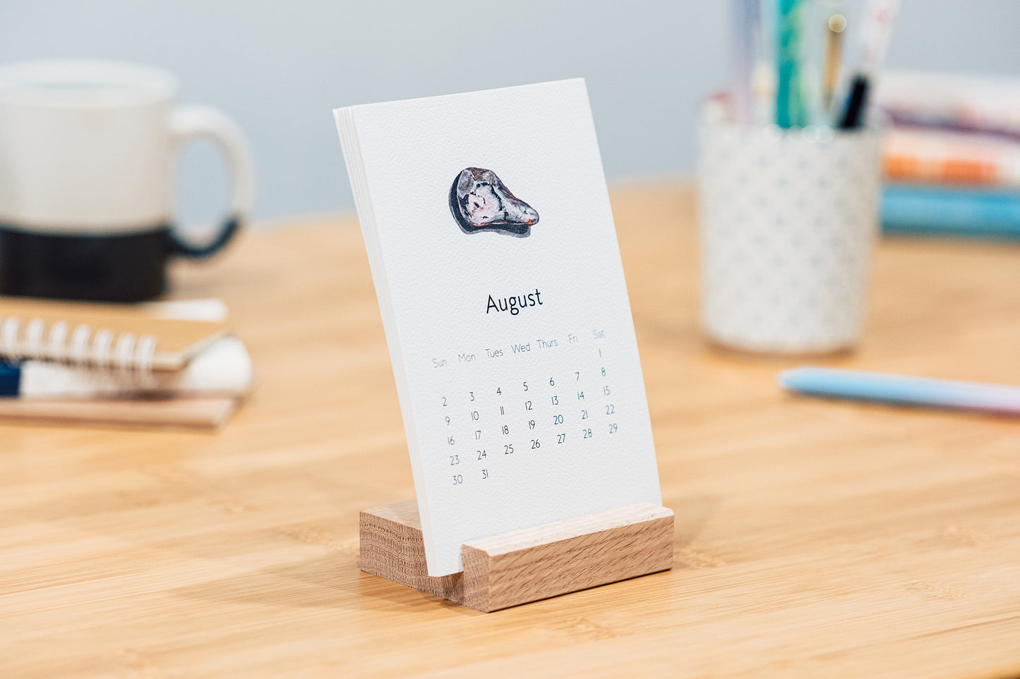 Rocks & Shells 2026 Monthly Desk Calendar with Wood Stand
