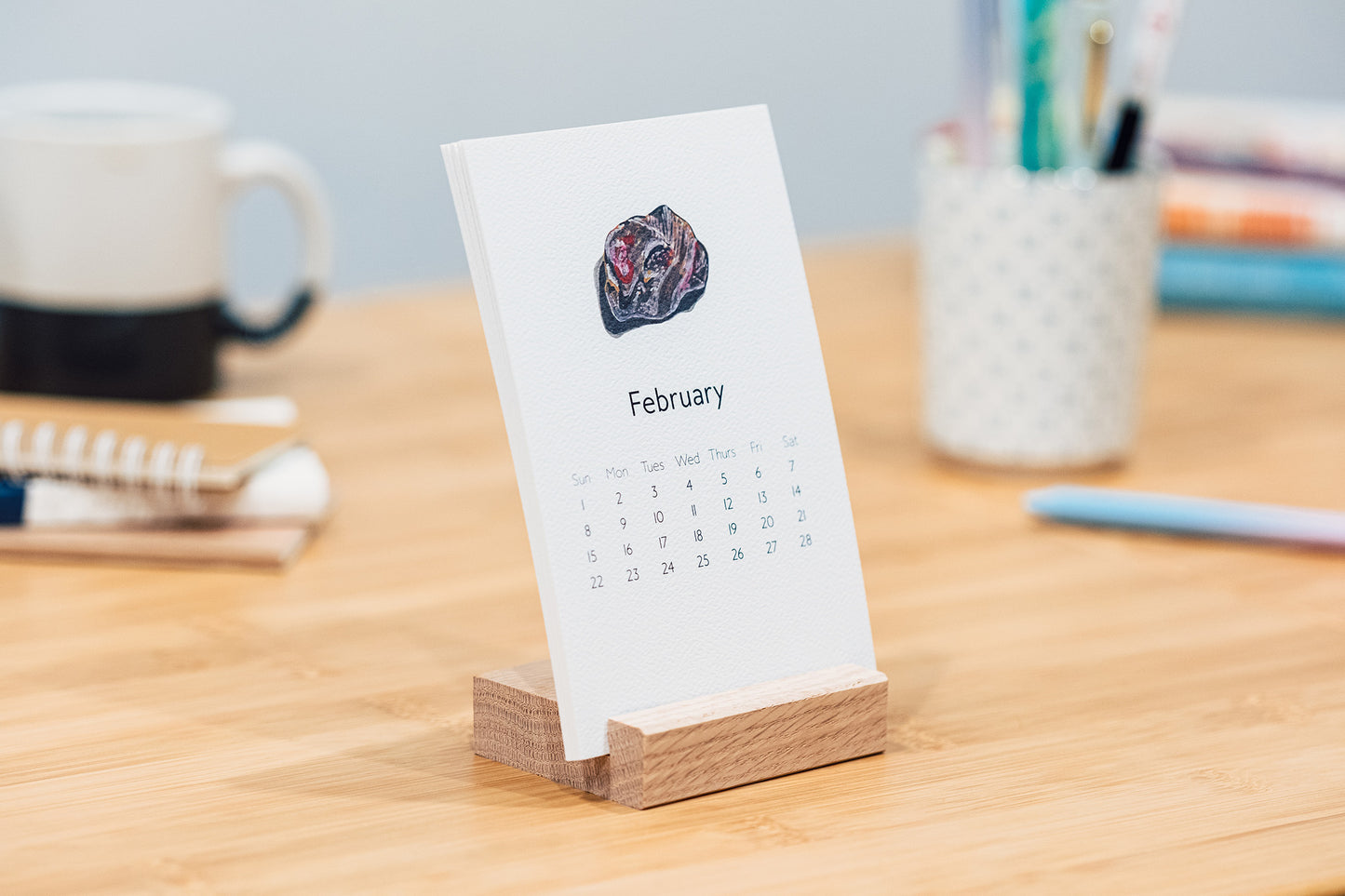 Rocks & Shells 2026 Monthly Desk Calendar with Wood Stand