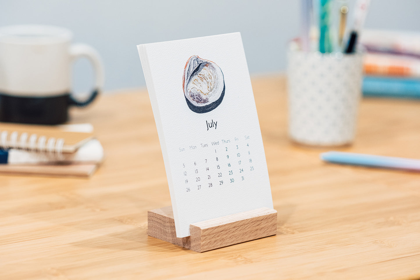 Rocks & Shells 2026 Monthly Desk Calendar with Wood Stand