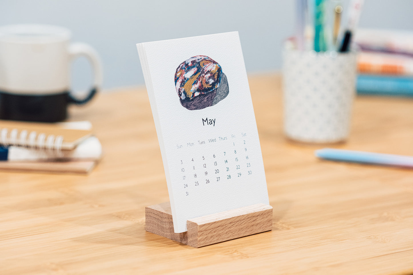 Rocks & Shells 2026 Monthly Desk Calendar with Wood Stand