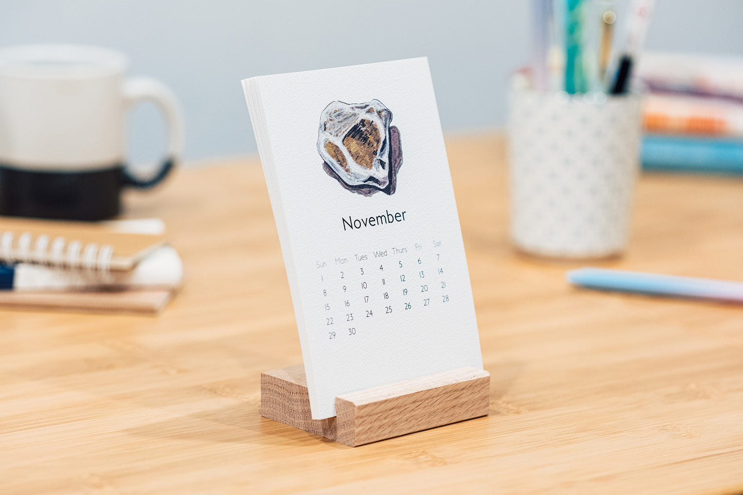 Rocks & Shells 2026 Monthly Desk Calendar with Wood Stand