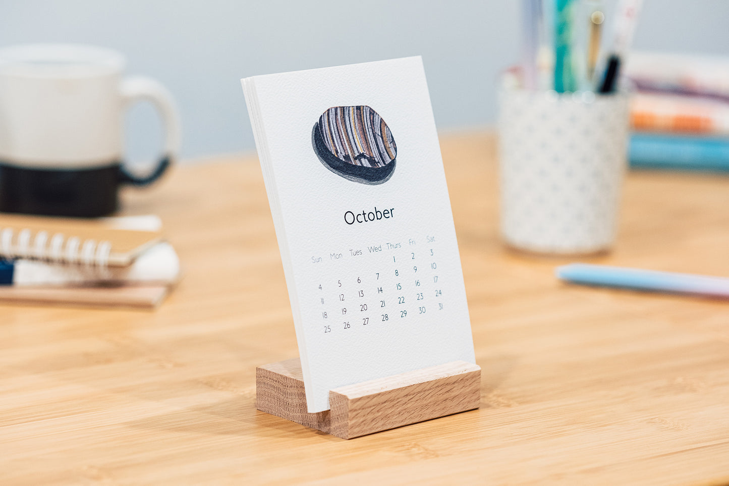 Rocks & Shells 2026 Monthly Desk Calendar with Wood Stand